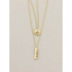 Gold Over Sterling Silver Polki Diamond Slice Layered Necklace 20" to 22"